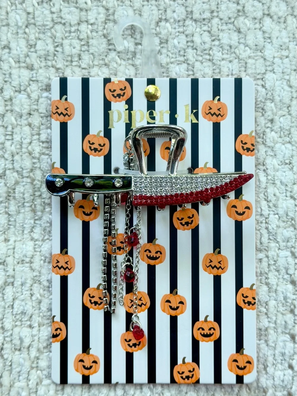 Piper K Bloody Knife Hair Claw Clip Crystal Enamel Halloween Gothic Horror NWT